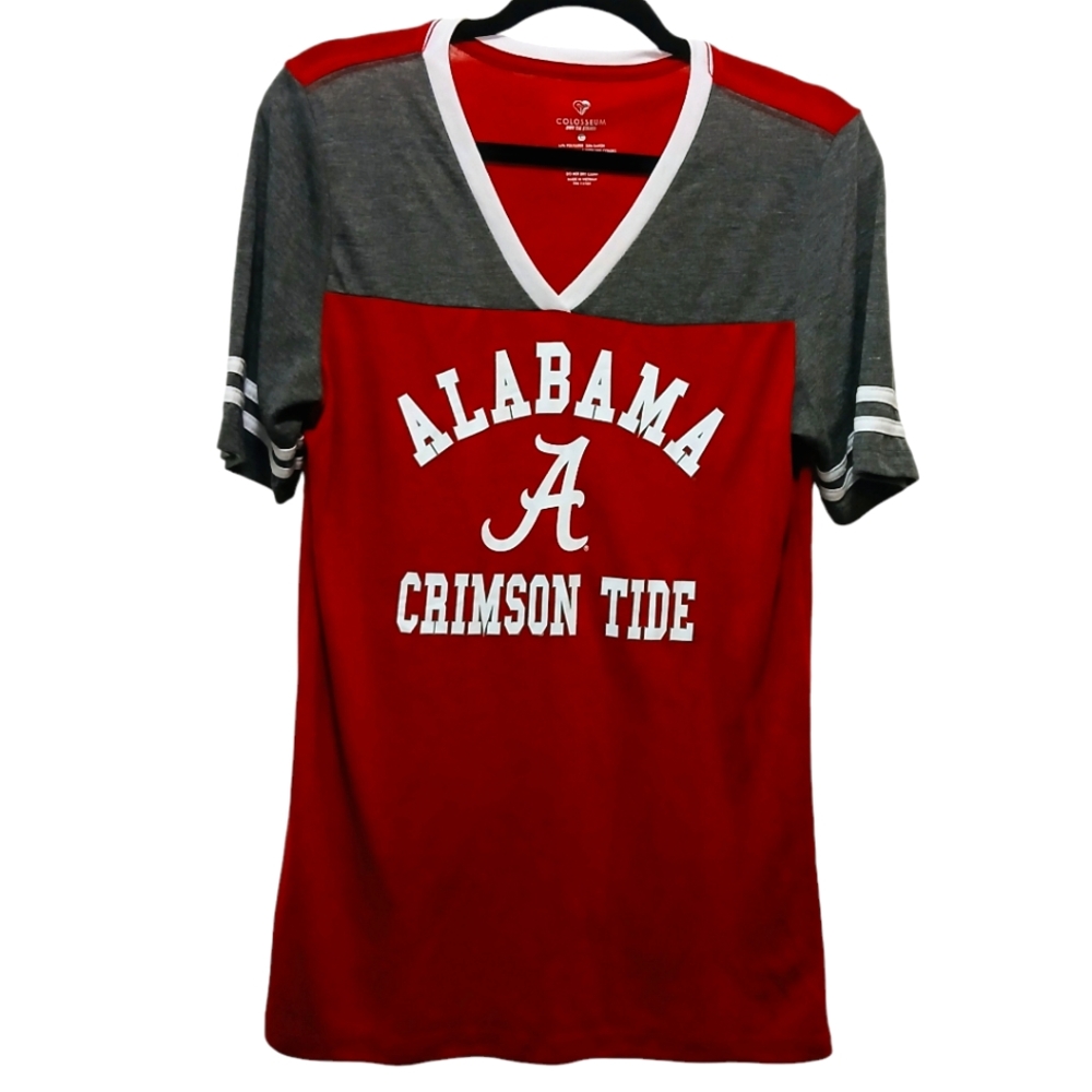 ALABAMA CRIMSON TIDE Sz L Women's Baseball Style Burgundy, White, and Gray Tee